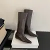 Botas Longas de Moda 2026 Novo Estilo Bico Fino Salto Bloco para Mulheres, Botas de Cavaleiro Plataforma de Cintura Alta, Botas Longas para Sobre o Joelho Afuniladas para Panturrilha Larga