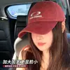Boné de Baseball Vermelho Macio Bordado com Letra Coreana para Mulheres, Aba Larga, Rosto Grande, Chapéu Pequeno, Cabeça Grande, Boné com Aba