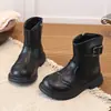 Botas Martin para Niñas para Primavera y Otoño, Botines Versátiles de Moda con Suela Suave, Botines Cortos Infantiles con Hebilla Metálica, Botas de Cuero Sencillas Negras para Niños