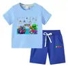 Camiseta Infantil 2023 Verão Nova Roupa Infantil de Comércio Exterior ins Algodão Coreano Calça de Manga Curta Infantil Conjunto de Duas Peças