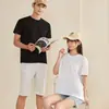 Camiseta 230G peso pesado 7A antibacteriana masculina manga curta 100% algodão gola redonda solta cor sólida base branca feminina meia-manga verão