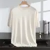 Suéter masculino de cashmere puro, novo para primavera/verão, gola redonda, malha fina, manga curta, moda casual, tricô