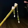 Horquilla Antigua de Imitación de Sándalo de Alta Calidad Broche Elegante para el Cabello Borla de Madera Accesorios para el Cabello Paso a Paso Hanfu Cheongsam