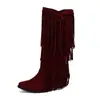 Botas de Mujer Nuevas Otoño/Invierno 2026 con Mangas de Flecos Punta Cuadrada Pequeña Color Sólido Casual Estilo Coreano Zapatos de Mujer Versátiles Botas Clásicas de Moda