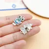 Pingente de vidro em liga com tons azuis, acessório doce estilo 'girly ins' para pulseiras, colares, brincos e joias DIY