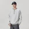 Suéter de Punto Holgado con Hilo Jaspeado de Nuevo Estilo para Hombre Otoño e Invierno Botón Semiabierto Cuello de Color Contrastante Top Casual Perezoso de Moda
