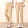 Calças Cropped de Seda Gelo Femininas 2025 Novo Verão Finas Cintura Alta Calças da Moda Calças Legging para Passeio Calças Harlan