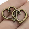 32x 25mm 2.5g aleación multicolor accesorios de joyería retro DIY corazón de amor colgante de doble corazón