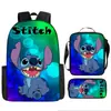 2024 Nueva Mochila Escolar de Stitch Set de Tres Piezas de Stitch Mochila con Dibujos Animados Impresos para Estudiante de Primaria Bolso de Hombro Estuche para Lápices traje