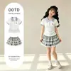Conjunto de Roupa de Verão para Meninas: Conjunto Doce de Verão com Blusa de Manga Curta com Gola e Renda do Gato Kt para Crianças Maiores
