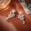 Brincos Pendentes de Zircônia em Formato de Flor Prateada de Alta Qualidade, Modernos, Exquisitos e Elegantes, Joias Populares Estilo Influenciador