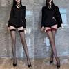 Calcetines hasta la rodilla de borde rojo de Año Nuevo, color sling a juego, seda negra, sexis, largos hasta la rodilla, para mujer, ultradelgados, transparentes, hasta el muslo
