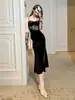 Vestido de Noche Sexy que Muestra la Figura con Tirantes para Mujer con Incrustaciones de Encaje Verano Silueta Adelgazante Falda Larga de Cola de Pez Ajustada a la Cadera