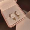 Aretes de Temperamento Camelia Negra Perla Aretes de Alta Gama Retro Pequeña Fragancia Francesa Aguja de Plata 925 Aretes para Mujer