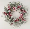 Navidad de Amazon Transfronteriza Escarcha Nieve Fruta Roja Piña Orejas de Conejo Hojas de Eucalipto Aro de Alambre Guirnalda Colgante de Puerta Colgante de Pared