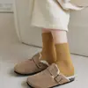 Meias grossas e quentes de outono e inverno para mulheres, na altura da panturrilha, meias curtas básicas de cor sólida, meias versáteis em tons terrosos