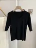 Camiseta de Punto KEKEZOON Suave y Elástica Ajustada Cuello en U Manga Corta 8759