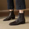 Botines cortos de punta estilo británico, versátiles para otoño e invierno, botines negros de cuero genuino con tacón grueso sin cordones para mujer, botas Martin de comercio transfronterizo para el día a día
