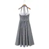 Venta al por mayor Primavera 2026 Nuevo Vestido de Mujer Estilo Europeo y Americano Patrón de Espiga Encaje Patchwork Cintura Ajustada Cuello Halter 8189