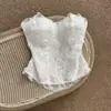 Top Tubo Branco Puro Estilo Resort com Lantejoulas de Flor de Rosa Tridimensional