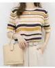 Nova Camiseta de Malha de Algodão de Manga Curta com Gola Redonda e Listras Degradê Estilo Coreano Simples Pulôver Blusa Color Block Roupas Femininas