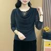 Camiseta de Manga Longa com Gola de Alto Padrão para Primavera e Outono Feminina, Malha Elástica, Camiseta Básica, Moda Elegante para Mães