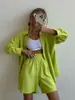 Conjunto de Dos Piezas de Algodón Moda Nueva Primavera/Verano 2026 Europeo y Americano Camisa de Manga Larga con Cuello de Solapa y Bolsillo de Botón Shorts de Pierna Ancha Sueltos