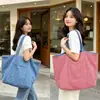 Bolso de hombro de mezclilla de doble cara, simple y versátil, con lazo y estampado de cuadros rojos de mezclilla en toda la superficie, bolsa de mano de gran capacidad para el día a día