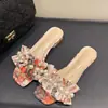 Lindas Sandálias de Pérola Azul e Branca para Mulheres Verão 2026 Novo Estilo Estilo Fada Roupa Externa Pantufas Modernas com Salto Grosso para Mulheres
