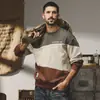 Sudadera Pesada Estilo Retro Americano Jerryeno para Hombre Primavera Holgada Marca de Moda Camiseta de Manga Larga con Combinación de Colores Primavera y Otoño Tops de Moda para Hombre