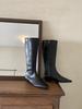 Botas Cavaleiro Personalizadas de Couro Macio de Bico Quadrado Europeu e Americano Outono e Inverno 2025 Botas Niche Slim Acima do Joelho Ankle Boots de Moda com Salto Plataforma