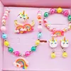 Collar Pulsera Arete Diadema Pasador de Pelo de Niños Unicornio Pony Polly Joyería de Perlas con Cuentas de Dibujos Animados Regalo