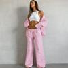 Cardigan Rosa a Cuadros Manga Larga Pantalón Largo Ropa de Casa para Mujer Conjunto de Pijama Casual Holgado Cómodo Primavera/Verano 2026
