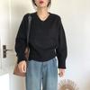 2025 Novo Estilo Japonês Estilo Preguiçoso Estilo Retrô Tricô de Alta Qualidade Top Peça Externa Gola V Tricô Francês para Mulheres Outono e Inverno