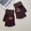 Luvas de Lã Tricotadas Quentes de Inverno Espessas Meio-Dedo com Forro de Fleece, Padrão de Baleia Desenho Animado Fofo Estilo Japonês, Compatíveis com Tela de Toque