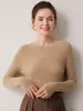 Suéter minimalista 100% caxemira pura para mulheres, gola redonda, slim-fit outono e inverno, camada base de tricô afina a silhueta, suéter versátil para usar em camadas