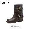 Botines cortos western retro versátiles ZHR para mujer, nuevas botas de moda 2026 estilo páramo con hebilla plisada apilada