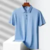 Camisa Polo de Seda de Hielo de Manga Corta para Verano, Casual de Negocios para Hombre, Elástica, Anti-arrugas, Color Sólido, Polo de Manga Corta con Cuello de Solapa para Hombre