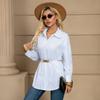 Camisa de Manga Larga a Rayas Suelta Talla Grande con Decoración Metálica Botones para Mujer, Nuevo Comercio Exterior Amazon Aliexpress