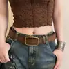 Cinturón de Hebilla Retro Americano para Mujer con Remaches Nuevo Cinturón de Cuero Marrón para Jeans Cinturón Estilo Coreano Cadena de Cintura Versátil Tendencia