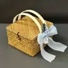 Caja de Regalo de Boda de Mimbre Caja Vacía Cesta Tejida a Mano con Tapa Caja de Dulces para Dama de Honor Cesta de Bambú Caja de Regalo