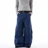 Pantalones cargo azules de trabajo retro americano para hombres y mujeres, pantalones anchos casuales versátiles nuevos, de pierna ancha, vintage