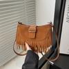 Bolsa de Borla Texturizada Retro Fosca Outono Nova Moda Comutador Sela Bolsa Simples Feminina Ombro Transversal