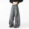 Jeans deconstruidos para hombre, pierna recta, corte holgado, pierna ancha, estilo callejero americano, modernos, geniales, retro, pantalones largos lavados