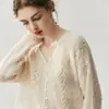 Cárdigan de Seda de Morera y Cachemira Minimalista Ligero y Transpirable para Mujer, Cuello en V, Estilo Perezoso, Prendas de Punto Reductoras de Edad, Prenda Exterior Superior para Mujer