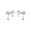 Pendientes de Plata de Ley S925 con Lazo Estilo Femenino Lujo Ligero Estilo Diamante Ins Diseño de Nicho Pendientes de Diamante Completos de Alta Gama