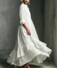 Vestido Feminino Transfronteiriço Europeu e Americano Novo 2026, Manga Longa Decote V Solto Cintura Alta Estilo Francês Amarração na Cintura Verão Fino Vestido para Mulheres