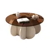 Mesa de Centro de Cristal, Mesa Moderna de Lujo Ligero para Sala de Estar, para Apartamentos Pequeños, Mesa Redonda Sencilla de Moda Estilo Ins, Minimalista