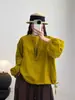 Camisa Lisa de Manga Longa 2026 Novo Estilo Artístico Emagrecedora Barra com Cordão Versátil Solta Pulôver Top para Mulheres