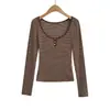 Ropa de Mujer al por Mayor Transfronteriza Estilo Europeo y Americano Moda Chica Atrevida Camiseta de Manga Larga con Cuello Redondo Grande Nuevo Top Básico Sexy Ajustado